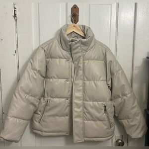 Dex Light Beige Faux Leather Puffer Coat Size Medium